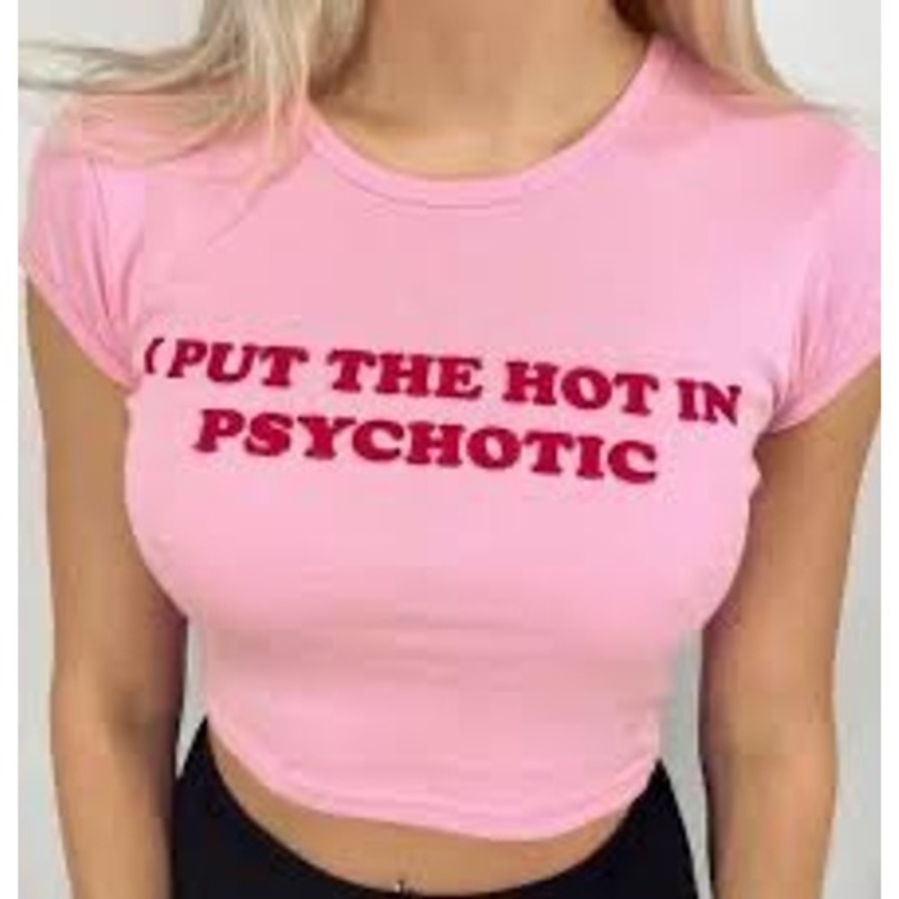 Los Angeles Apparel (HOS4CLTHS) Baby Tee XS Pink I Put The Hot In Psychotic Top